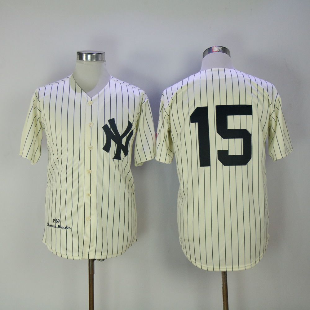 Men New York Yankees #15 No name Cream Throwback MLB Jerseys->new york yankees->MLB Jersey